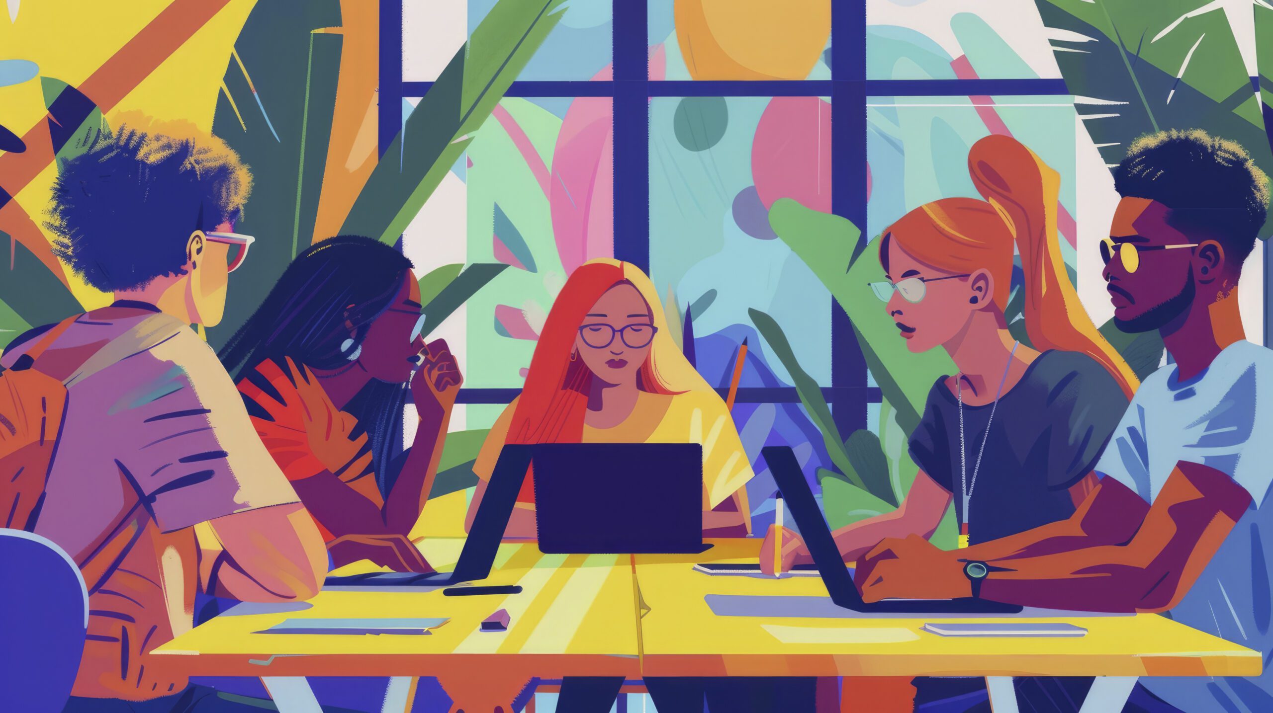 close-up shot groups of people are busy with office work , in the style of a cartoon, vector illustration, children's book cover, simple shapes, flat color, high resolution, high detail, high quality, high definition, in the style of hyper realism, in the style of hyper detail, in the style of hyper photorealism, digital art, in the style animation, wide angle shot --chaos 15 --ar 16:9 Job ID: 8149d3c6-a5c5-410a-89a1-6ec1c064d7ba